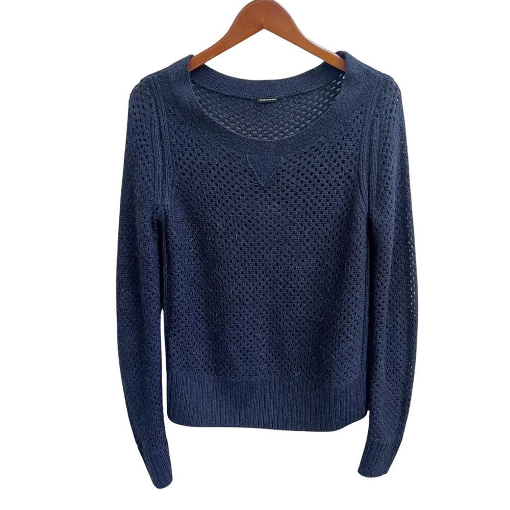 Club Monaco Womens Open Knit Sweater Navy Blue Sz L Wool Alpaca Blend